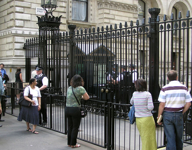 The gates at the entrance to Downing Street